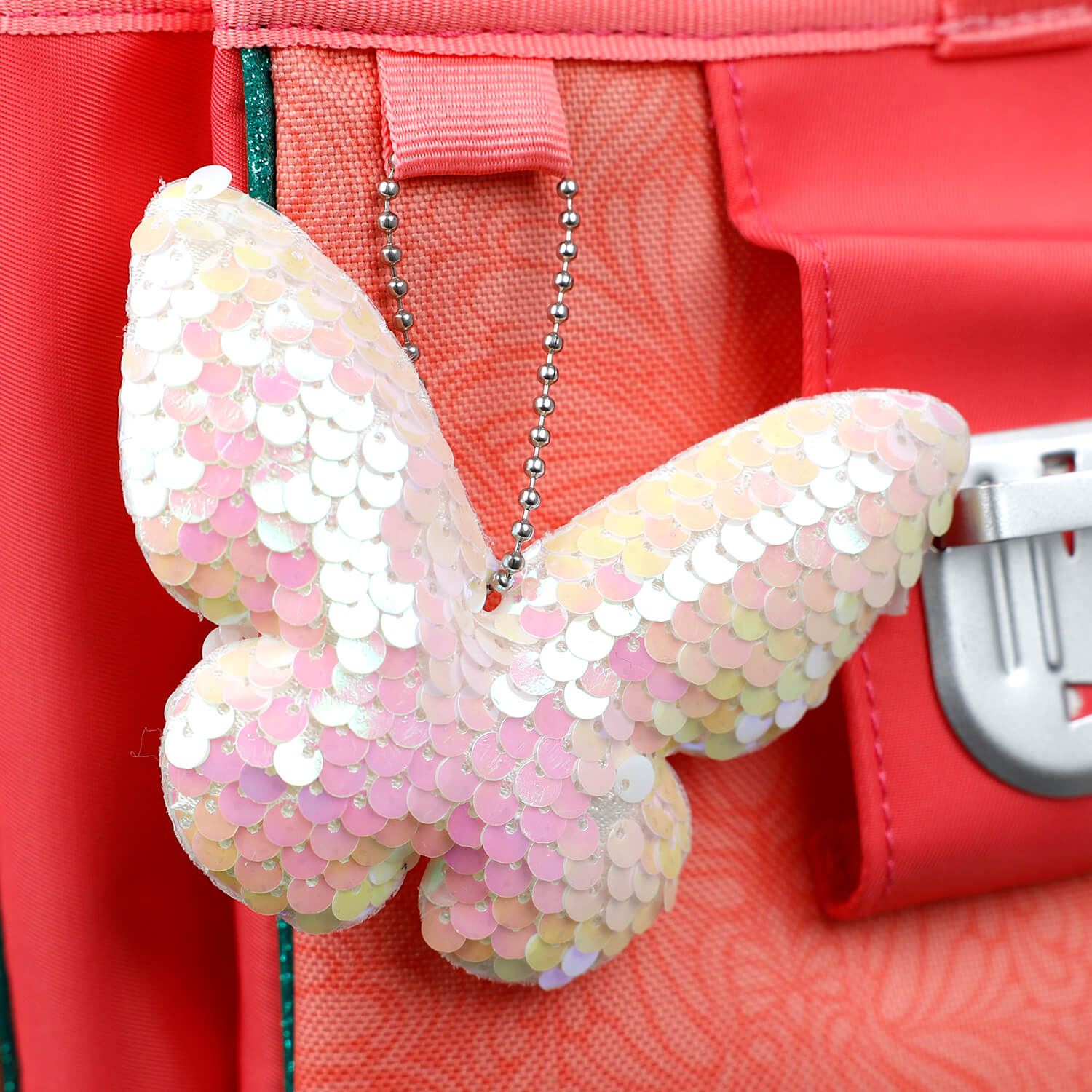 Privezak za ključeve White Pink Butterfly Sequin